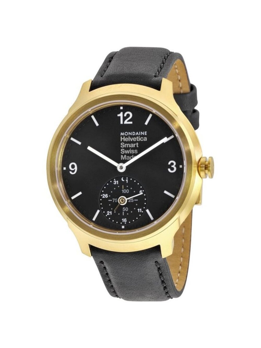 NWT Mondaine Helvetica No 1 Bold Smart Black Dial Black Leather Men's Watch MH1B